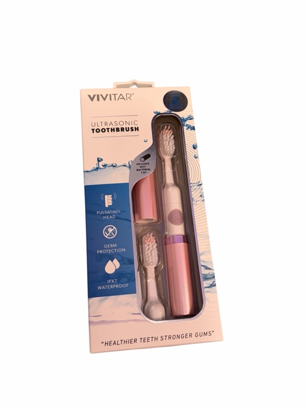 Vivitar Ultrasonic Pink Electric Toothbrush Two Brush Heads